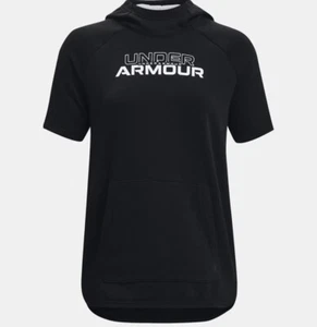 Under Armour Women's UA Short Sleeve Hoodie Black Loose Fit - L NWT - Picture 1 of 9