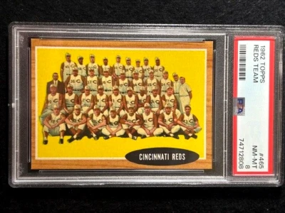 1962 Topps Cincinnati Reds Team Card #465 PSA 8 NM-MT New Grade Frank Robinson - Image 1 of 4
