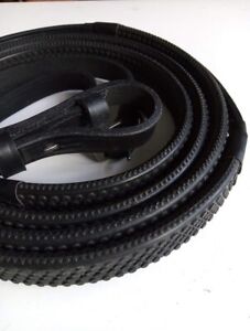LEATHER RUBBER REINS, PONY, COB, FULL BLACK OR BROWN