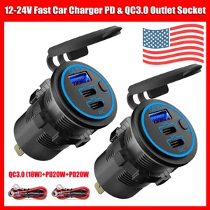 Chargeur Voiture Rapide 12-24V USB C 3 Ports PD & QC3.0 Prise Prise pour Bateau RV Marine - Photo 1 sur 14