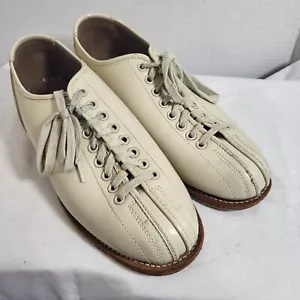 Vintage Brunswick Bowling Shoes Leather Split Toe White Cream Retro Mens Size 9 - Picture 1 of 11