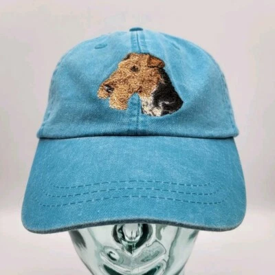Adams Welsh Terrier Hat Cap Leather Strapback Embroidered Dog Teal Paris Milan - Image 1 of 4