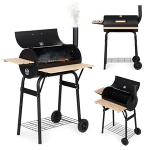 Holzkohlegrill aus Metall BBQ Smoker mit Deckel Thermometer Räder Grillwagen - Bild 1 von 9