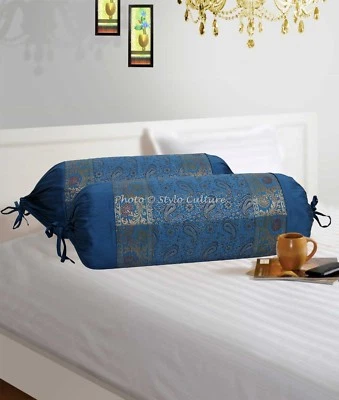 Indian Brocade New Print Silk Handmade Brocade Pillow Cushion Bolster Pillowcase - Image 1 of 4