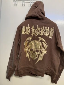 Christian Audigier ED HARDY GOTH BROWN HOOD CARDIGAN SWEATSHIRT JACKET L NEW$199 - Picture 1 of 13