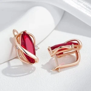 Elegante Ohrringe Creole Huggie 585 RG Rotgold Rosegold Rubin roten Zirkon - Bild 1 von 4