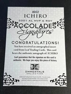 2013 Leaf Ichiro Immortals BLANK FRONT MISSING AUTOGRAPH & Serial # Accolades #2 - Image 1 of 2