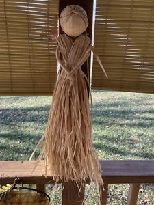 Handmade Natural Raffia Straw Doll Heart Shape Arms Ponytail 19.5”L Folk Art - Picture 1 of 7
