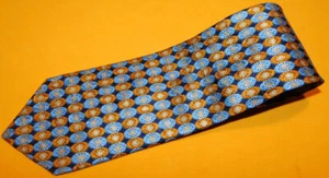 ERMENEGILDO ZEGNA MADE IN ITALY BLUE/ORANGE MEDALLION PATTERN TIE - NECK TIES. - Bild 1 von 3