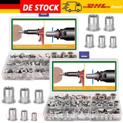 150-Stück Edelstahl Einnietmutter Flachkopf Einziehmutter Nietmutter M3-M10 Set - Bild 1 von 4