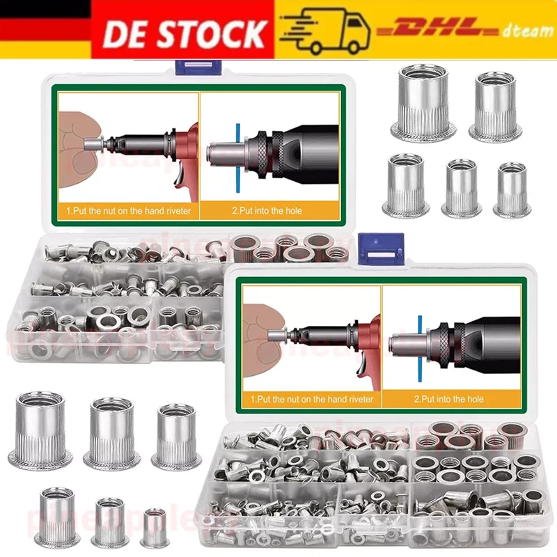 150-Stück Edelstahl Einnietmutter Flachkopf Einziehmutter Nietmutter M3-M10 Set - Bild 1 von 4