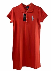 New! POLO Ralph Lauren Girls L 12-14 BIG PONY Red DRESS Light Blue Pony - Picture 1 of 10