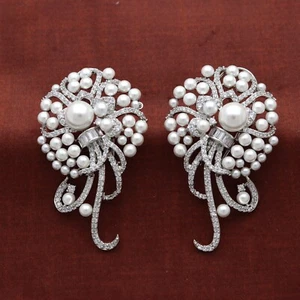 Womens Pearl and Cubic Zirconia Flower Stud for Earrings - Picture 1 of 6