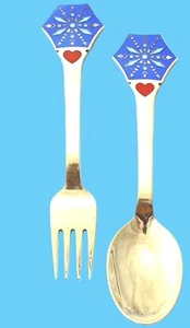 1976 SNOW CRYSTAL A. Michelsen CHRISTMAS Gold Wash Sterling Fork and Spoon Set - Picture 1 of 5