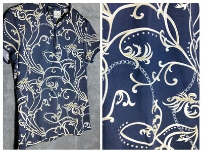 EP Pro Tour Tech Golf Womens polo Shirt Size S Black Gold Damask Zip short sleev - Image 1 of 4