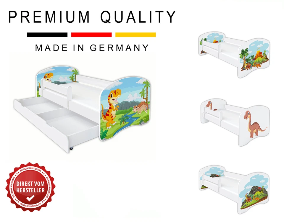 Dinosaurio, Cuna Cuna con Colchón 70x140, 80x160, 80x180cm Clamaro - Imagen 1 de 1