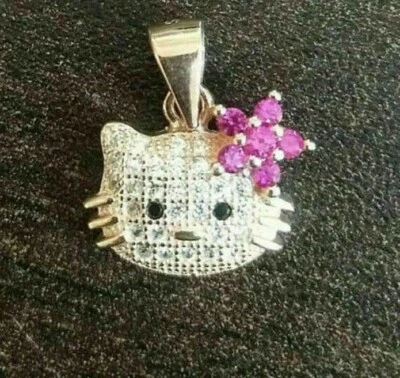 Colgante de plata de ley 925 con gatito pequeño simulado de rubí de 0,75 quilates para hombre Foto 1 de 4