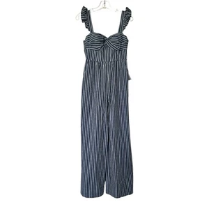 Chelsea28 Navy Blue Stripe Ruffle Jumpsuit Size 0P - Picture 1 of 9