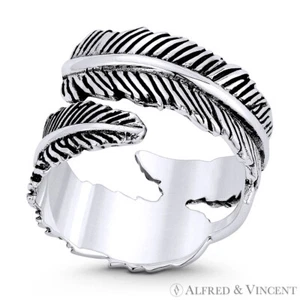 Angel / Eagle Feather Christian Native American Charm .925 Sterling Silver Ring - Picture 1 of 1