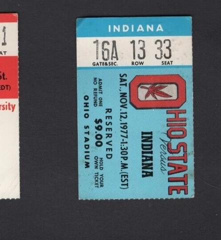 1977 OHIO STATE BUCKEYES VS. INDIANA NCAA FOOTBALL TICKET STUB EXCELLENT COND Cover