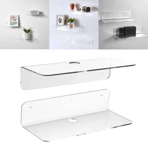 Acrylic Clear Floating Shelves Wall Shelf Ornament Display Rack Home Storage - Picture 1 of 22