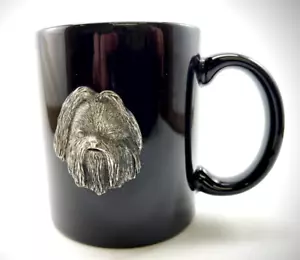 Coffee Tea Mug Black w/Embossed Pewter Shih Tzu Dog Head & Breed Description 5" - Imagen 1 de 5