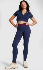 $45 Victorias Secret PINK~M Short~Flip It Seamless Foldover Leggings Tight~Blue - Picture 1 of 7