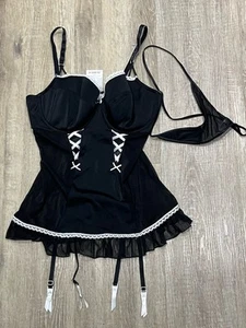 Cami y cosa con tirantes negros bien adaptados Ann Summers talla 14-16 + retro vintage - Imagen 1 de 10