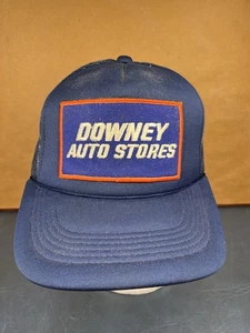 Vintage Downey Auto Stores Parts Patch Navy Blue Mesh SnapBack Trucker Hat - Picture 1 of 9