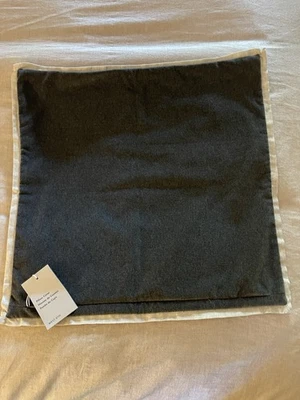 West Elm Velvet Pillow Cover Dark Gray Beige Trim 20x20 NWT - Image 1 of 3