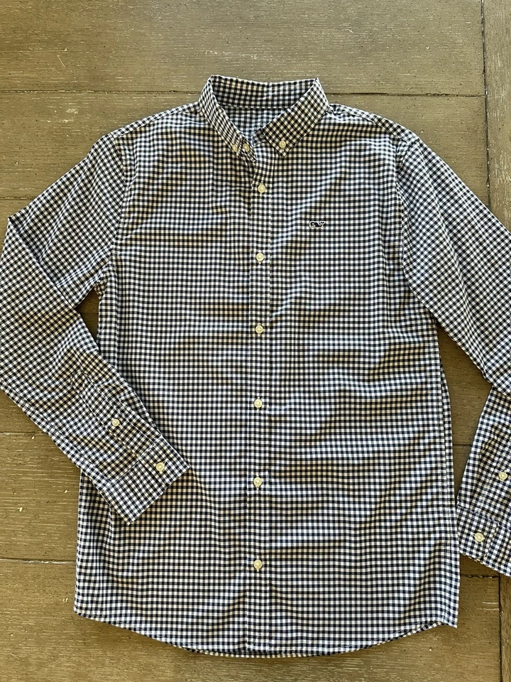 Camisa a Cuadros Vineyard Vines Performance Niños Talla L (16) Azul Marino Guinga Nueva Sin Etiquetas Foto 1 de 4