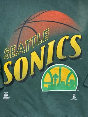Vintage 90s Seattle SuperSonics Nutmeg Mills NBA Crewneck Sweatshirt Sz L Boxy - Image 1 of 4