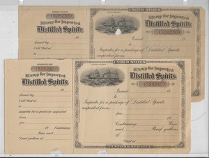 US Revenues: Imported Distilled Spirits Customs Stamps; Series of 1891; 2 pcs - Imagen 1 de 2
