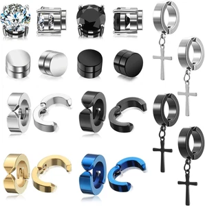 10 12 Pares de Aretes Hombre Mujer Acero Inoxidable Negros para Regalo Caja - Bild 1 von 12