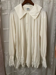 Laura Ashley Vintage Seidenbluse bedeckt Knöpfe Schal Häkelspitze Manschetten Gr. 8 - Bild 1 von 13