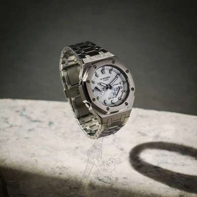 CASIOAK SILVER / WHITE DIAL G-SHOCK MOD GA2100 GA-2100 MEN’S WATCH - Image 1 of 4