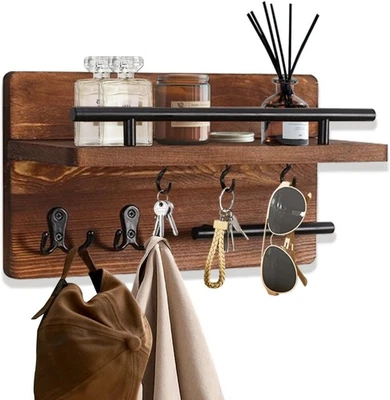 Wooden Wall Mounted Key and Mail Holder Organizer with 5 Hooks Small, Wood  - Image 1 of 4