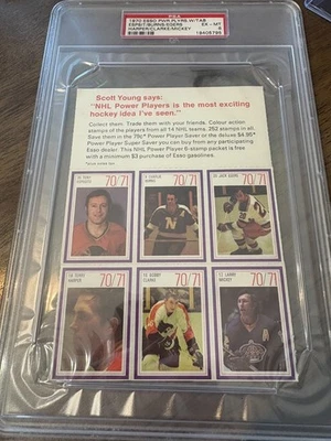 1970 Esso Power Players w/tab PSA 6 Rookie Year Tony Esposito Bobby Clarke 1/2 - Image 1 of 2