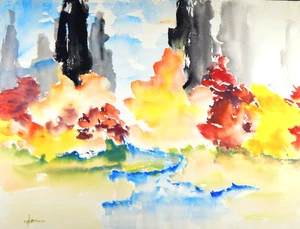 KÜNSTLER G.D. ERVIN SIGNIERT ORIGINAL GEMÄLDE AQUARELL 1920er Vintage Abdruck 23x15 - Bild 1 von 6