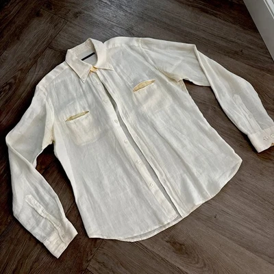 Pal Zileri Mens Linen Light Beige Linen Mens L/S Button Front Italy 41 Us 16 - Image 1 of 4