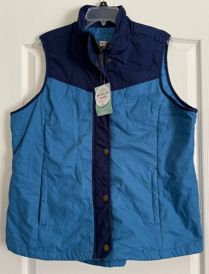 Magellan Women's Size 1X Outdoors Campfire Quilted Vest Zip Snap Up Blue