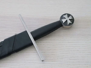 36” Gothic Cross Sword Cast Iron Pommel Hand Forged Leather Belt Sheath Carbon - Picture 1 of 7
