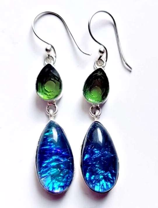 Australian  Opal Gemstone 925 Sterling Silver Handmade Jewelry Earrings 1.80" - Image 1 of 4