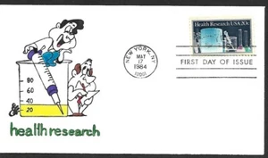 USA 1984 HAND PAINTED RICHARD ELLIS ANIMATED FDC + CACHET HEALTH RESEARCH - Picture 1 of 1