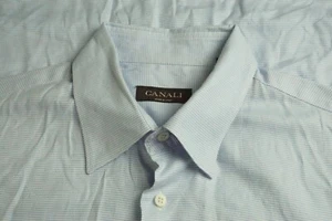 Canali Marrón Label Azul Brillante Blanco Tejido con Botones Algodón Shirt Sz XL - Imagen 1 de 7