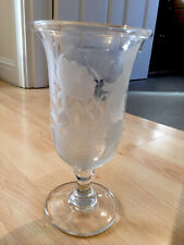 Antique Victorian Acid Etched Handmade Glass Goblet Style Floral Design Vase 9”