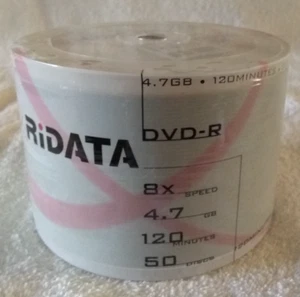 50 RIDATA Blank 8X DVD-R Ink-Jet White 4.7GB Recordable Media Discs - Picture 1 of 4