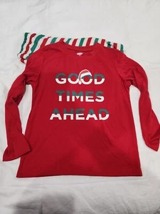 Old Navy Good Times Ahead Christmas Pajama Set Kids Size M(8) Striped Pants - Picture 1 of 6
