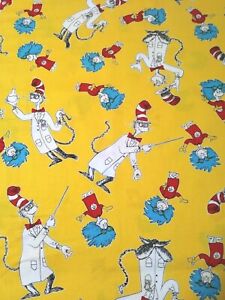 Dr Seuss Science Lab Cat in Hat Things 1 2 Yellow Cotton Quilt Fabric~BTHY~18x44