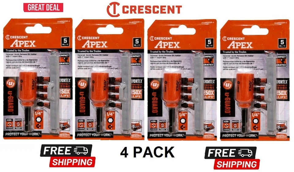 2 Crescent Apex U-Guard 5pc Covered Quick Release Bit Holder - CAUGBQ2DR-4